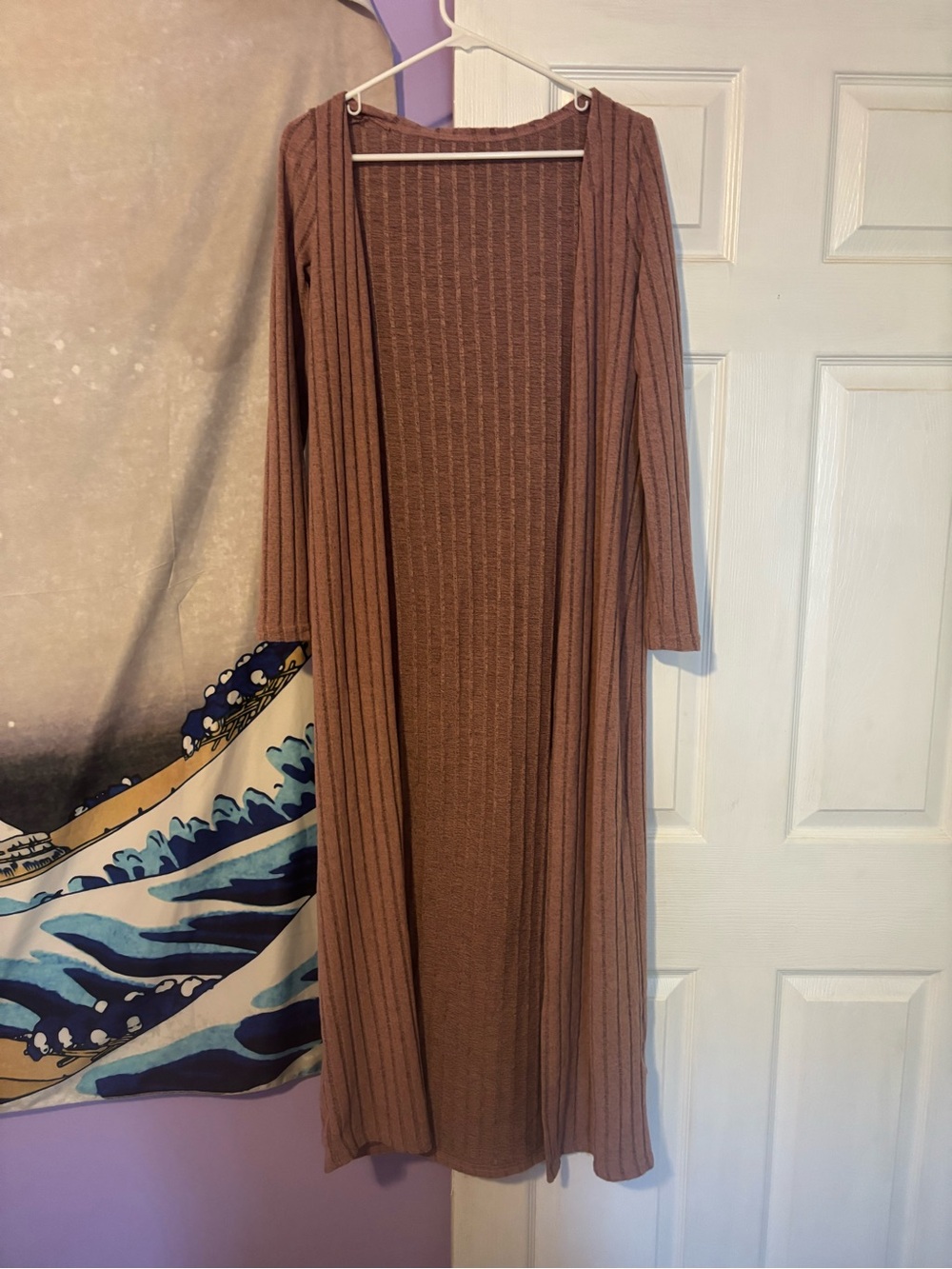 Long Ribbed Open Front Cardigan